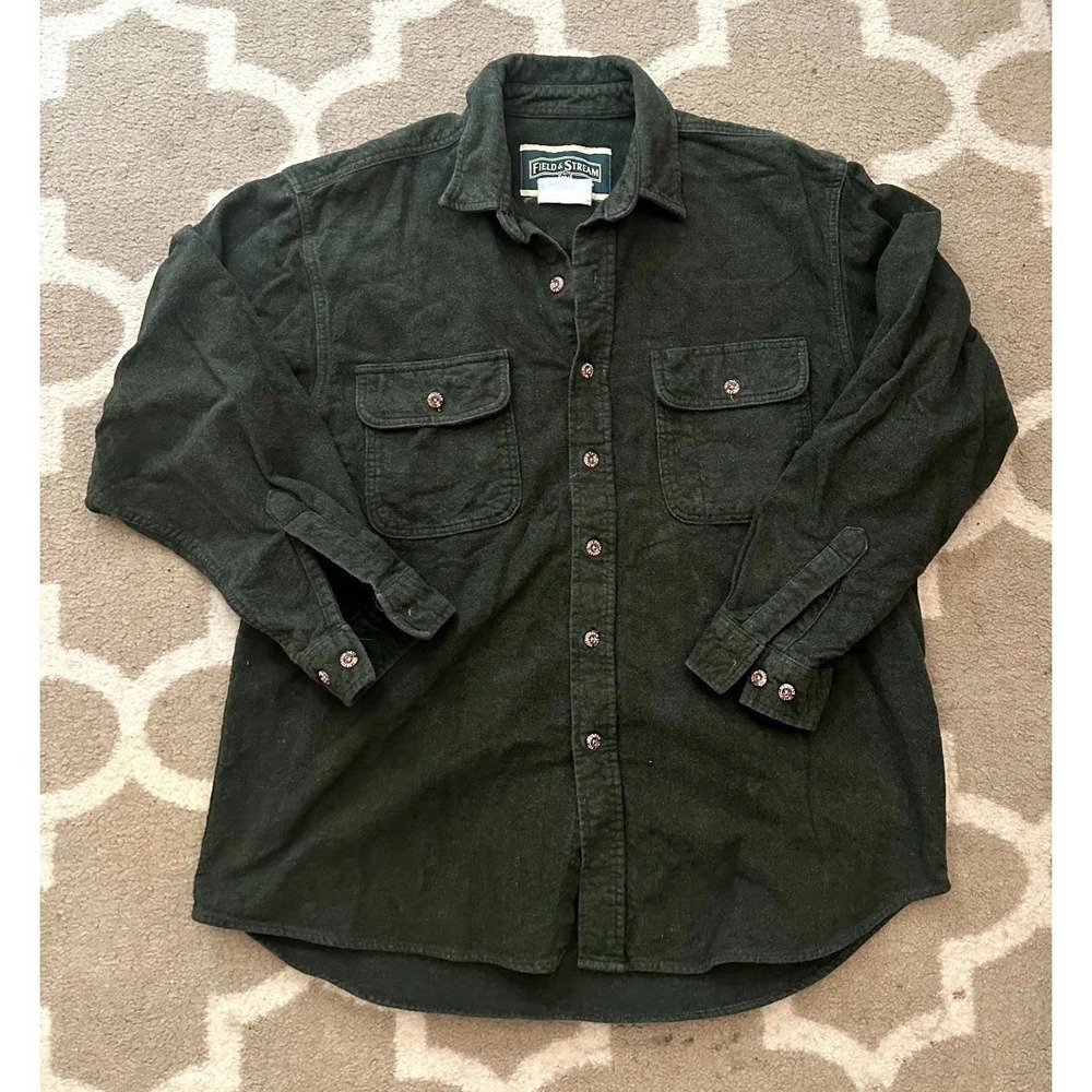 Vintage Field & Stream Shirt Mens Green Collared Long Sleeve Button Up Large